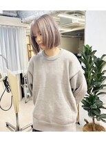 チェレ ブラン 堺東店(Chere brun) ショートボブ×ピンクベージュ×ハイライトローライト×姫カット