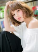 大人ガーリーハイトーンカラー小顔カールボブa志木20代30代40代