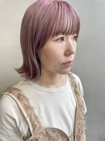 ヘアー アイス 御器所本店(HAIR ICI) 30代ブリーチパールピンクインナーカラー切りっぱなし外ハネボブ