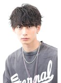 ソフトツイストパーマブルーブラックミニウルフ韓国マッシュ