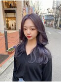オルチャンヘア モーヴカラー かきあげロング ヨシンモリ 透明感