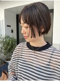 【cres奈佳子】オリーブグレージュ×切りっぱなしボブ
