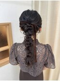編みおろし ヘアセット 編みおろしポニー 参列ヘア 結婚式ヘア