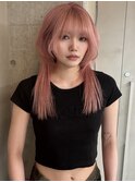 mayu//ホワイトピンクベージュハッシュカットウルフレイヤー