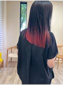 レッドエンドカラーダブルカラー×ストレート艶髪20代30代40代
