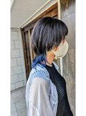 ブルーインナーカラー×マレットウルフ