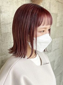 ミルヘアデザイン(mil hair design) ダブルカラーピンクベージュベージュカラーケアブリーチミニボブ