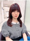20代30代ブリーチなし　レイヤーカット　チェリーレッド