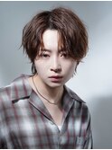 フェザーパーマ/ブルーブラック/刈り上げセンターパート[新宿]