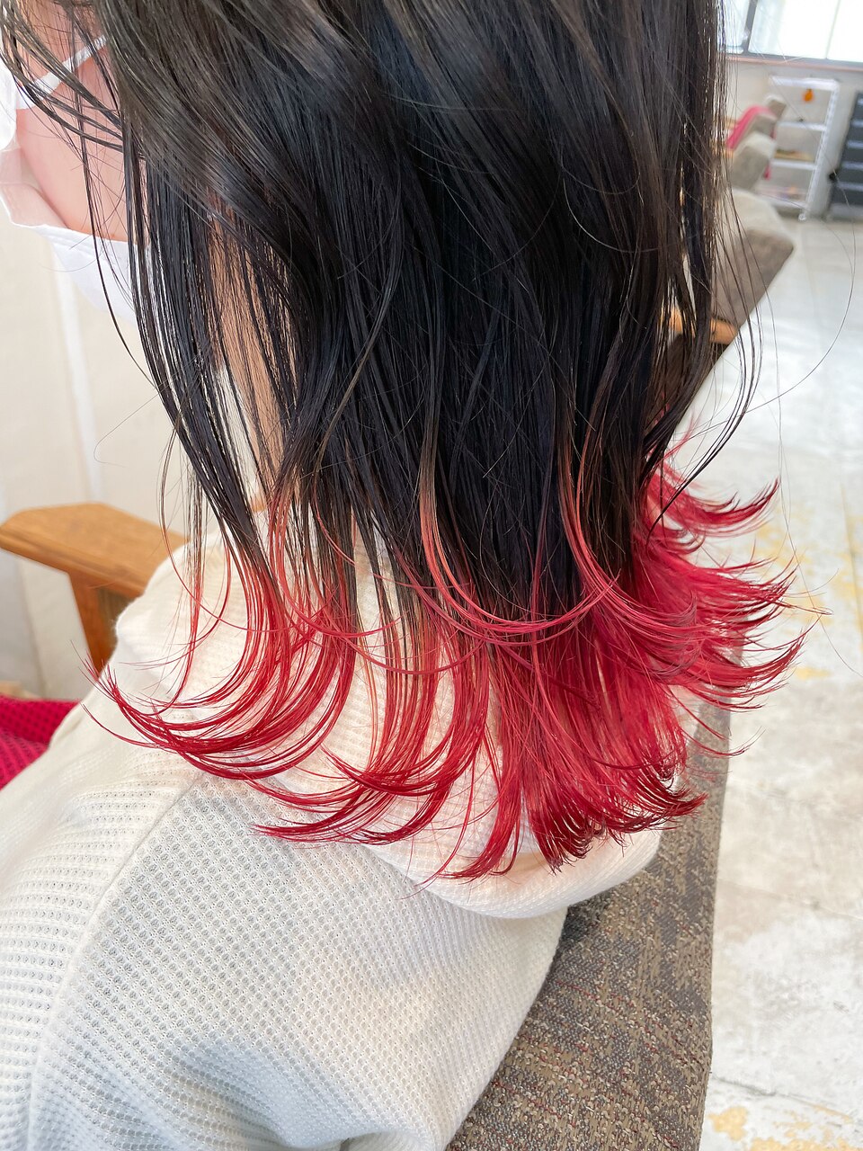 すそカラーブリーチカラー赤髪レッドカラー毛先カラーヘアカラー