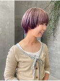 ラベンダー　マッシュショート　デザインカラー　インナーカラー