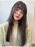 小顔前髪　レイヤーカット　イメチェン　チャコールブラウン
