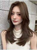 20代30代40代くびれミディ韓国ヘア小顔外ハネミディアムアッシュ