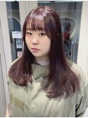 ピンクブラウンブリーチなしカラーレイヤー髪質改善N