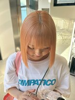 Beleza 川越 -ブリーチ・ハイトーン・ダブルカラー・エクステ・羽エクステ- 17877ミディアムレイヤーオレンジベージュハッシュボブ