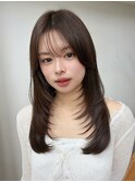 韓国風顔まわりレイヤーくびれレイヤーダークチョコブラウンTK78