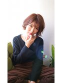 大人可愛いくせ毛風無造作愛されボブ☆モテコーラルピンク