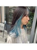 インナーカラー水色ブリーチカラーインナーカラー