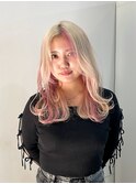 抜きっぱなしブロンド×セクションカラーピンク◎表参道