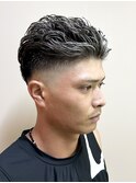 オールバックパーマ　ホワイトメッシュ