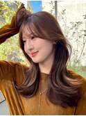 切りっぱなしボブエアリーロング美髪ピンクブラウン