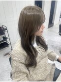 ロングショートワンカールパーマカーキグレージュ前髪門前仲町