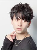 メンズビジネス黒髪マッシュナチュラルポイントパーマ