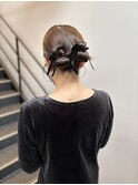 ヘアセットツインタイトリボンヘア結婚式ドレスヘア