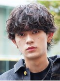 原宿無造作緩めシャドウパーマメンズカットラウンドマッシュ30代