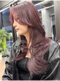バーガンディ/ボルドーレッド/ブリーチ無し/韓国ハッシュカット