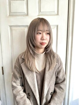 アロマヘアルーム 横浜店(AROMA hair room) 髪質改善/ブリーチ/ダブルカラー/ミルクティーベージュ/前髪