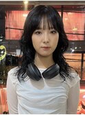 △ウルフパーマレイヤーパーマダークブルーグレーヘア
