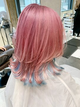 キキララカラー ピンクベース 水色インナーカラー L トルネード Tornado のヘアカタログ ホットペッパービューティー