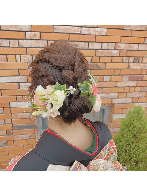 成人式ヘアセット×生花