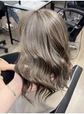 白髪ぼかし脱白髪染めハイライトカラー40代50代前髪マチルダボブ