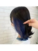 インナーカラー艶髪ネイビーグレーアッシュブラック大人美人
