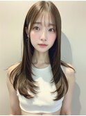 レイヤーカットボブルフ黒髪ネビージュ小顔ワンレン20代30代40代
