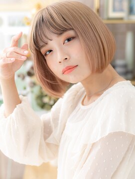 カバーヘア イヴ 戸頭店(COVER HAIR EVE) 金髪ハイトーンカラー韓国風切りっぱなしボブh3戸頭10代20代30代