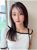 シャギーレイヤーロング韓国ワンホンヘアシースルーぱっつん前髪