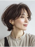 白髪ぼかし脱白髪染め似合わせショートボブ40代50代60代