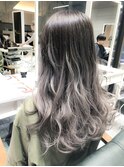 アッシュグレージュグラデーションカラー!ロング 3Dカラーモード