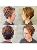 ハンサムショート×脱白髪染めハイトーンカラーの表面ハイライト
