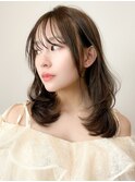 デザインカラー レイヤーカット ウェットヘア オリーブベージュ