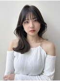 ミディアムヘア韓国ヘアくびれヘア顔周りカットシースルーバング
