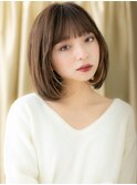 ミルクグレージュブリーチなし顔周りカット丸みボブX川口30代