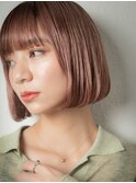 ピンクベージュぱっつん前髪切りっぱなしボブw北浦和20代30代