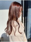 レッドブラウン ロングヘア ストレート ウェーブヘア ベージュ