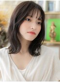 ★黒髪アッシュウルフカットくせ毛風外ハネロブ20代30代40代★1