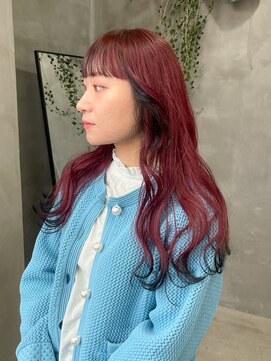 テトヘアー(teto hair) 秋カラー　レッドカラー　赤髪　ローライト　ブリーチデザイン
