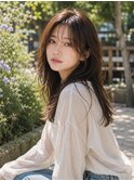 セミロング×シフォンベージュ×小顔